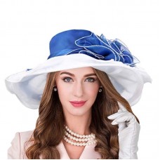 White Blue Kentucky Derby Hat Mujer Ladies Floral Wide Brim for Wedding Church 192066461373 eb-81043428